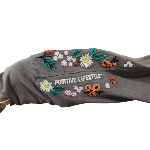 Life is Good Womens Gray Long Sleeve Embroidered 100% Cotton Top Size XXL - Picture 5 of 8